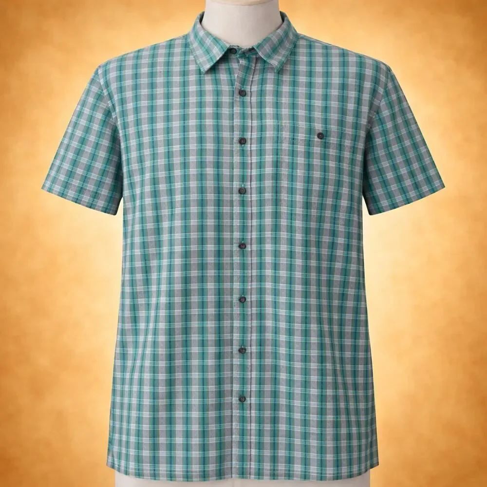 Patagonia Men’s Short Sleeve Green Gray Striped Casual Button Down Shirt Small